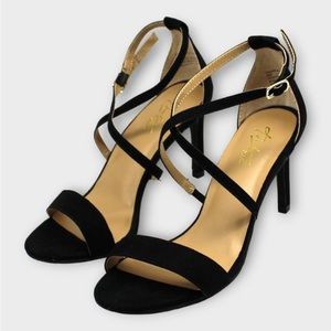 Thalia Sodi Womens Black Strappy Round Toe Stiletto Buckle Dress Heeled Sandals